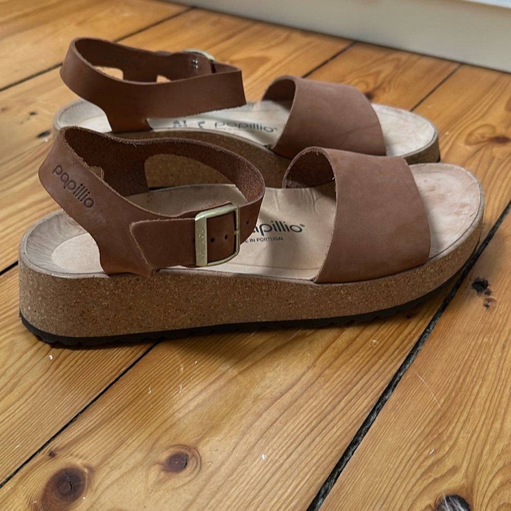 Papillio Tan Leather Sandals with Cork Sole Size 41